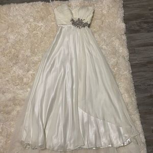 Strapless, white, formal dress with Crystal details